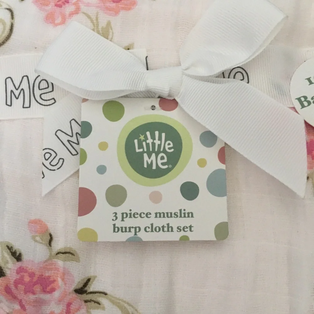 Little Me Pink Floral 3-Piece Muslin Burp Cloth Set